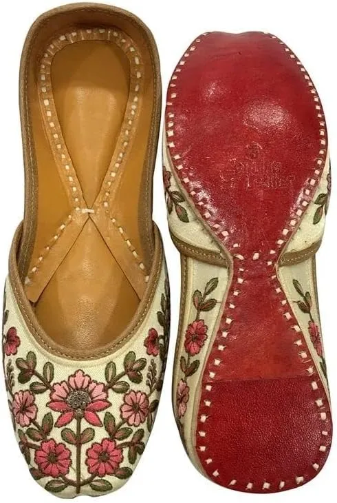 Women's Thread Work Fulkari Mutti Jooti for Ladies Traditional Wedding Handmade Khussa Flat Shoes