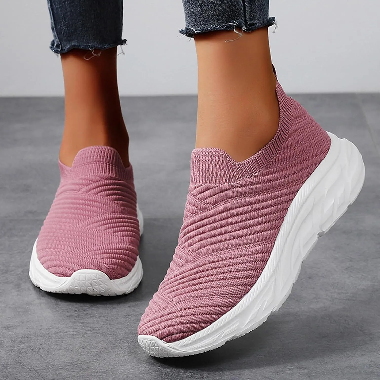 Womens Walking Shoes Mesh Sock Shoe Breathable Slip On Fashion Sneakers Comfortable Athletic Workout Tennis Running Sneakers Non Slip Sock Casual