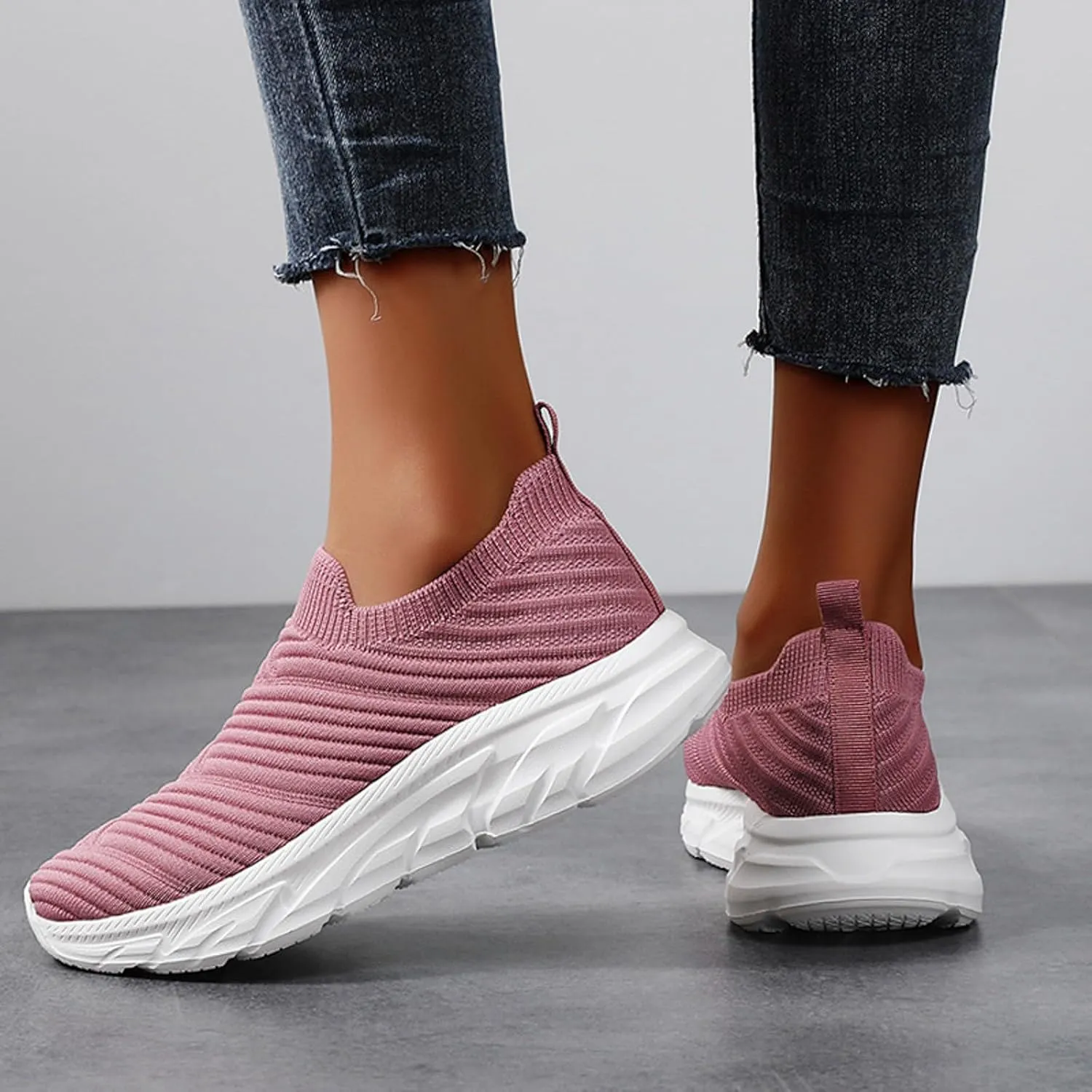 Womens Walking Shoes Mesh Sock Shoe Breathable Slip On Fashion Sneakers Comfortable Athletic Workout Tennis Running Sneakers Non Slip Sock Casual