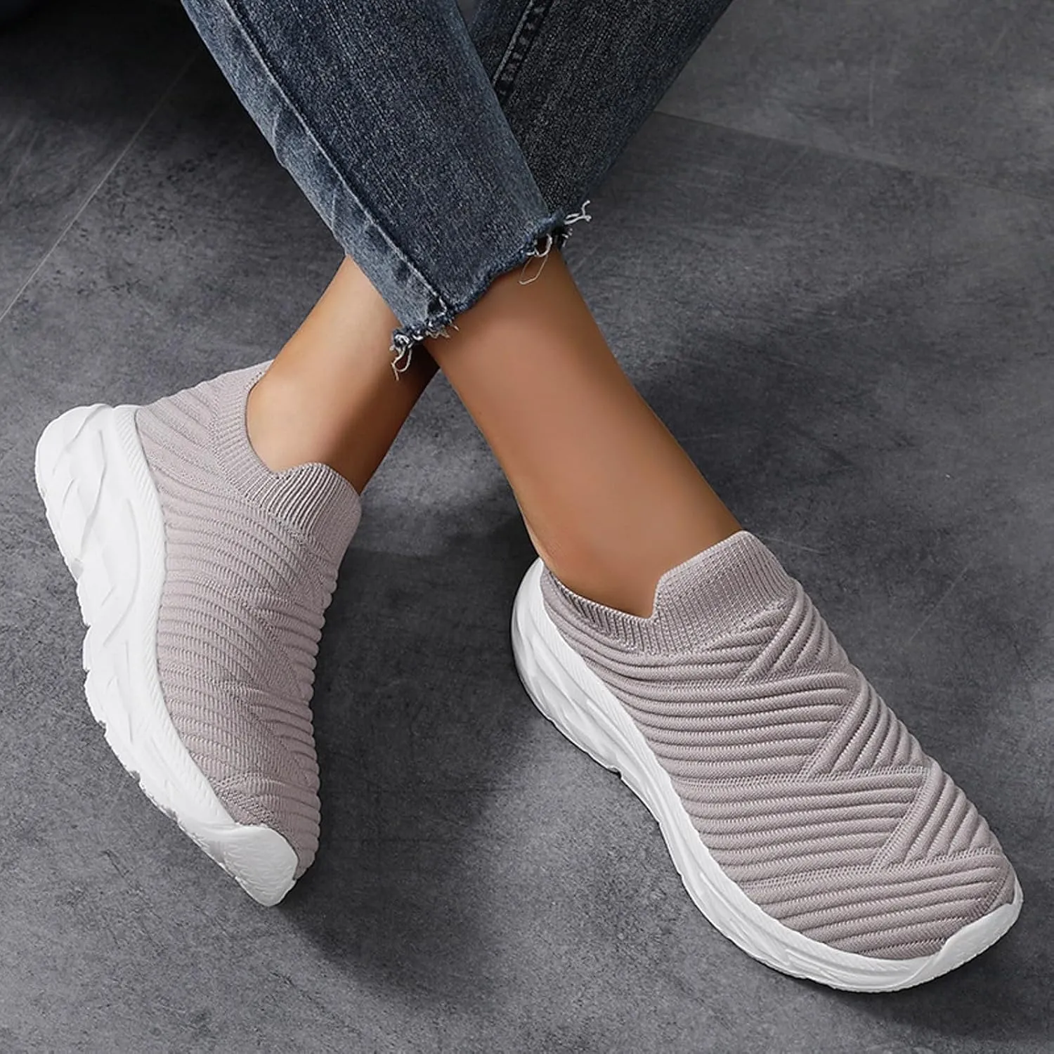Womens Walking Shoes Mesh Sock Shoe Breathable Slip On Fashion Sneakers Comfortable Athletic Workout Tennis Running Sneakers Non Slip Sock Casual