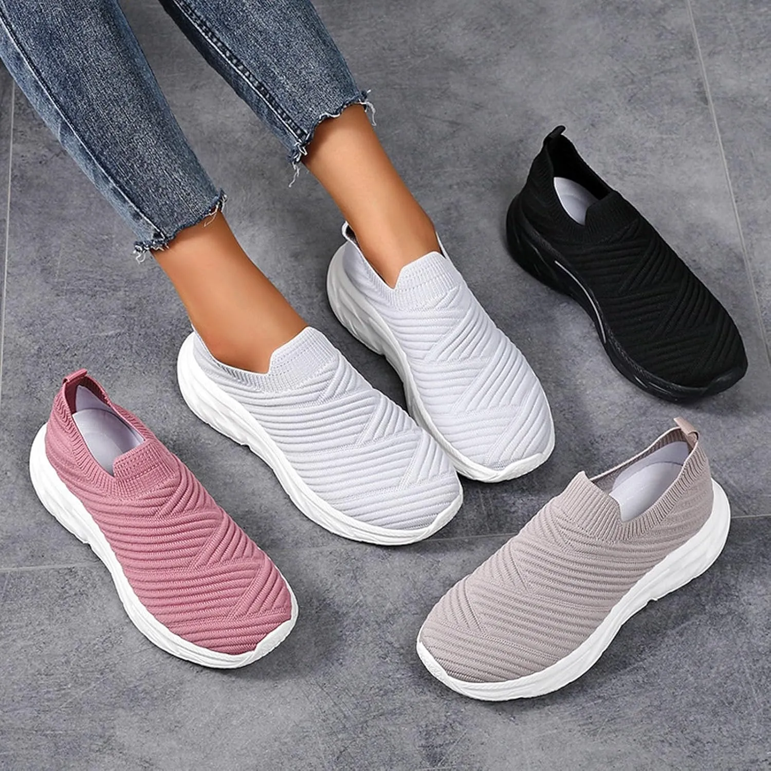 Womens Walking Shoes Mesh Sock Shoe Breathable Slip On Fashion Sneakers Comfortable Athletic Workout Tennis Running Sneakers Non Slip Sock Casual