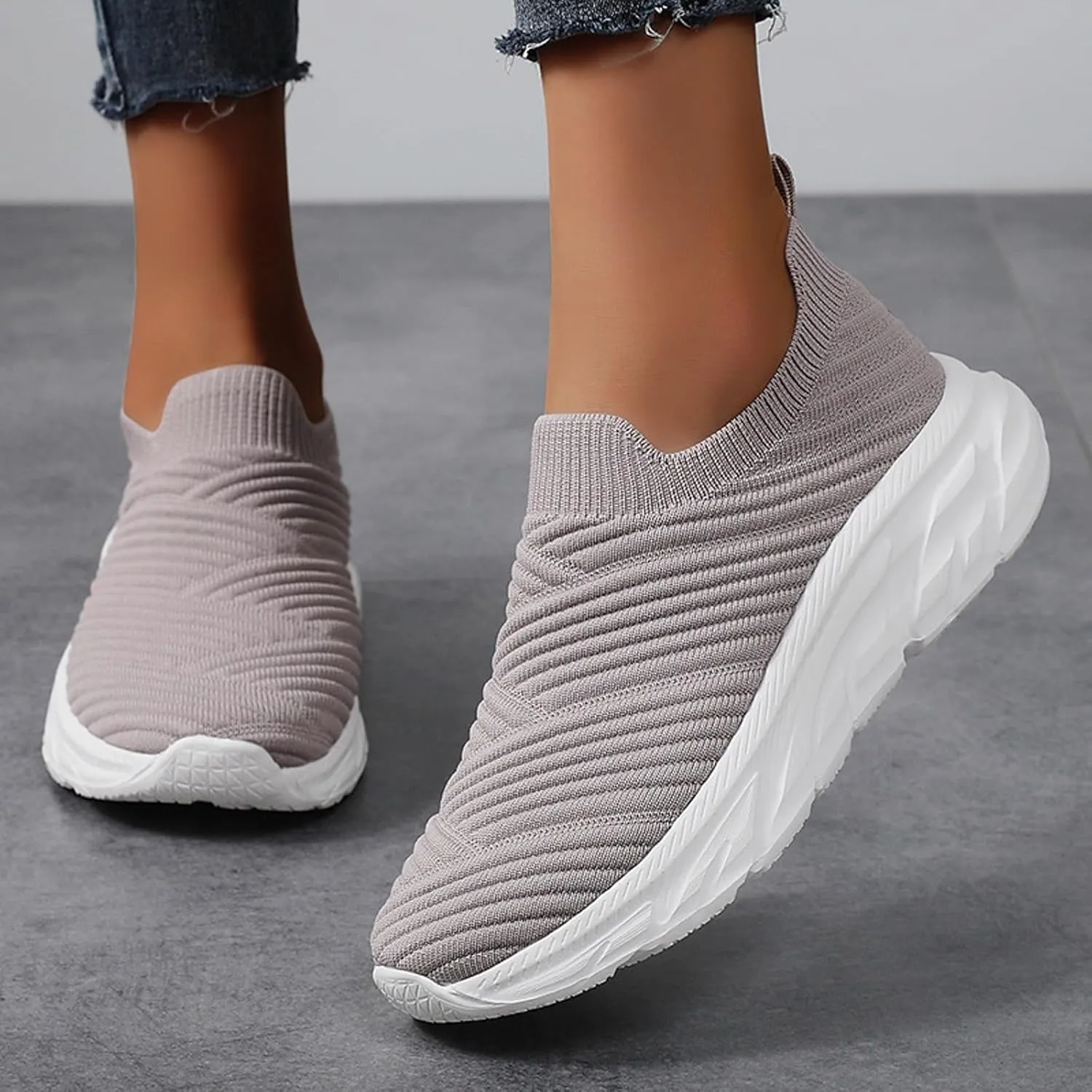 Womens Walking Shoes Mesh Sock Shoe Breathable Slip On Fashion Sneakers Comfortable Athletic Workout Tennis Running Sneakers Non Slip Sock Casual